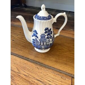 Rare Royal Wessex Swirl Blue & White Willow Coffee Pot, England HTF Chip Free‎